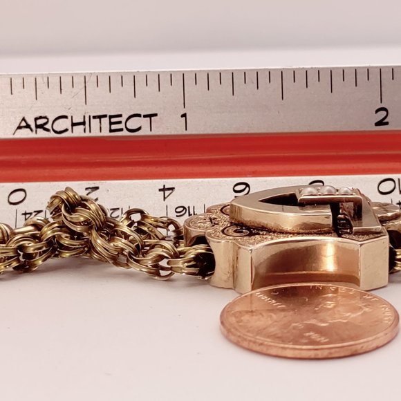 Solid 14k Victorian Seed Pearl Enamel Slide Pendant 30" Handmade Chain Necklace - Picture 8 of 9